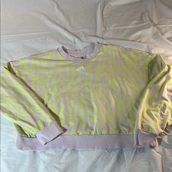 Adidas Light Yellow and Pale Pink Patterned Sweatshirt - Picture 1 of 7